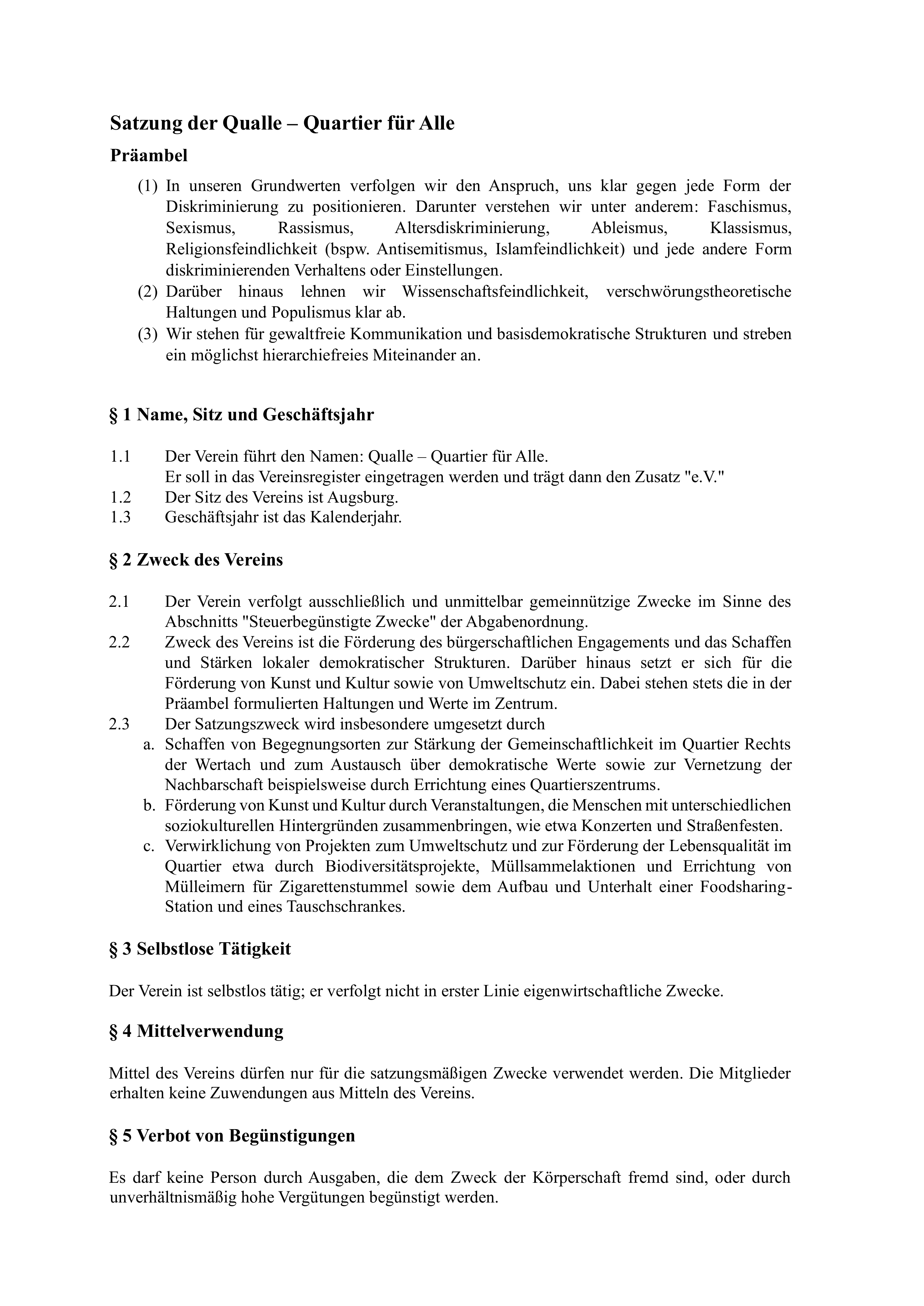 Seite 1 der Vereinssatzung