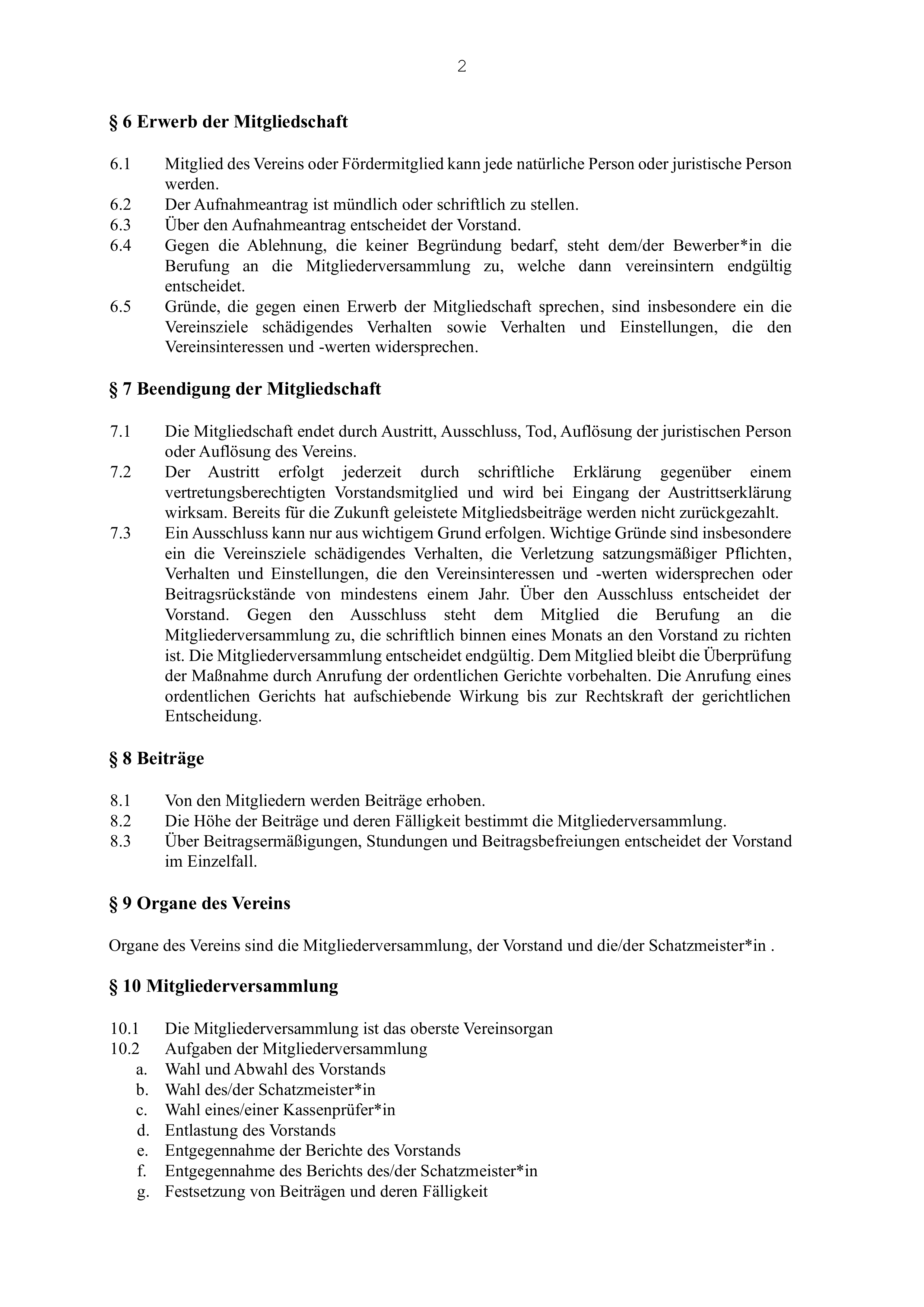 Seite 2 der Vereinssatzung