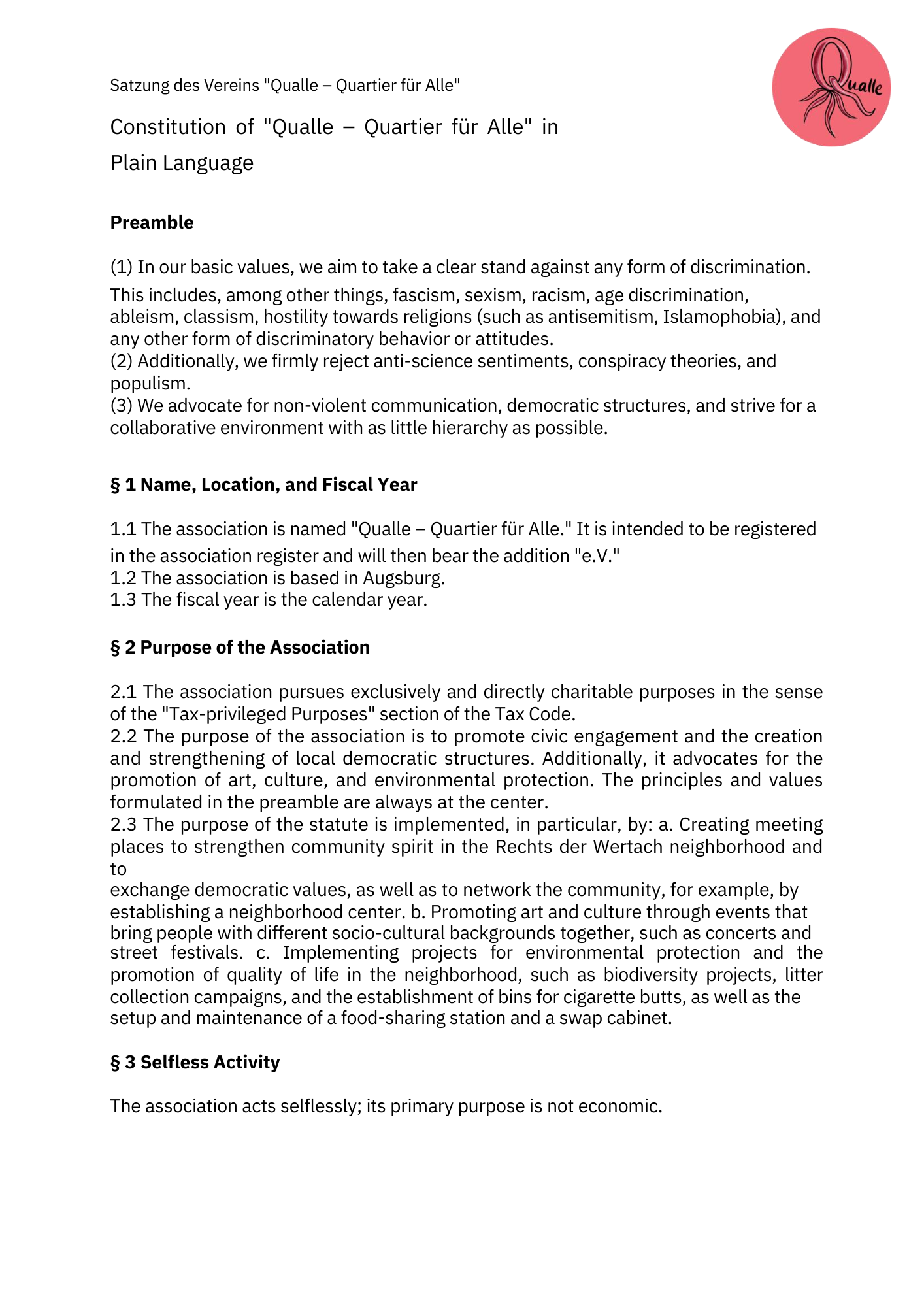 Page 1 of the constitution in English