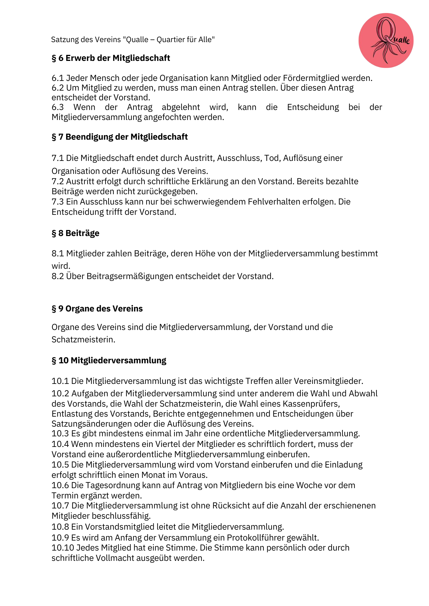 Seite 2 der Vereinssatzung in leichter Sprache